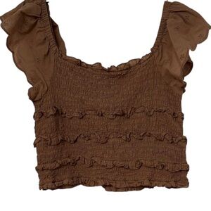 Brown Ruffled Crop Top